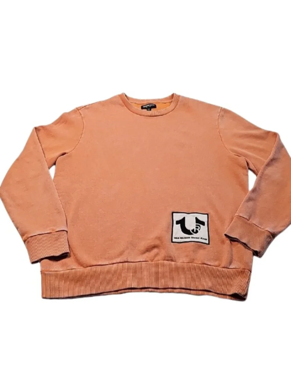 True Religion Crewneck Sweatshirt Orange L Fleece Pullover Y2K Streetwear Cozy